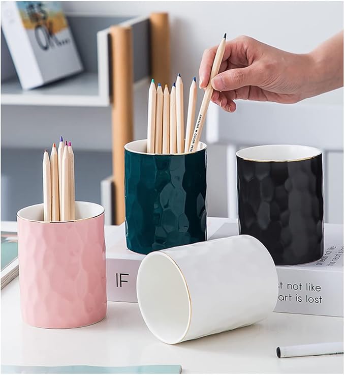 Ceramic Pen Holder Stand Cup Pencil Holder Organizer Makeup Brush Holders for Home Office Desk (Pink)