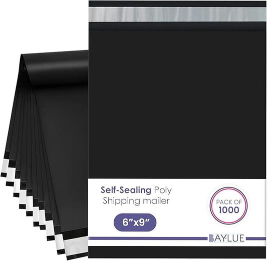 Black Small Poly Mailers 6x9 Inch | Strong Adhesive Self-Seal mailer Bags | Tamper, Tear,Water Resistant Shipping Envelopes | Thick Strong Material Polymailer Bags Clothing Bag | 1000 Pack Bulk