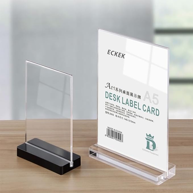 2 Pack Acrylic Sign Holder Menu Displays Double Sided Sign Stand A4/A5/A6 Clear (Black Vertical A5 148×210mm/ 5.83×8.27 inches)