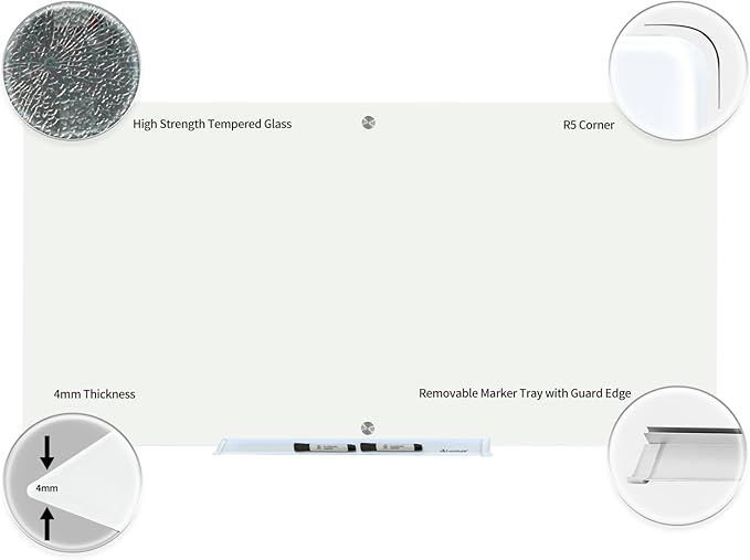 Magnetic Glass Whiteboard 6' x 3', Large Glass Dry Erase Board 70 x 35 Inches for Wall, Large White Board Frameless for Office Home & School