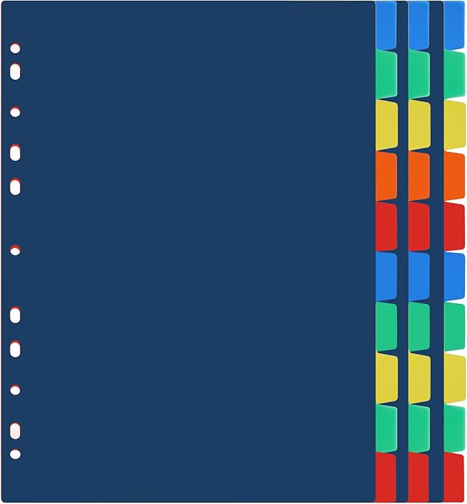 Darice 10-Tab Plastic Dividers 30 Pcs - Binder Dividers with Tabs - Multicolored Plastic Divider for 3 Ring Binder - File Organization – Ideal for School, Office