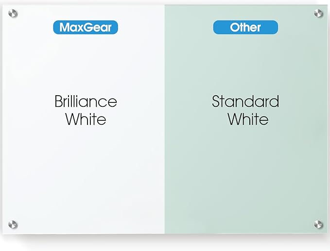 MaxGear Glass White Board 48x36 Inches Brilliance White Magnetic Dry Erase Board Wall Mounted Whiteboard, Large Frameless Whiteboard with 1 Eraser,3 Markers and 6 Magnets for Office, School, Home