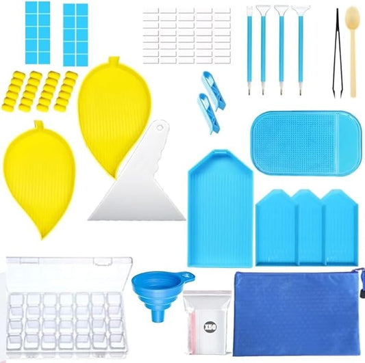 Liccyy 93PCS 5D Diamond Art Painting Tools Accessories Kits with Supplies Gem Storage Box, Painting Pens, Replacement Tips, Trays, Roller, Diamond Art Wax,Funnel,Tweezers for DIY Bead Art Craft