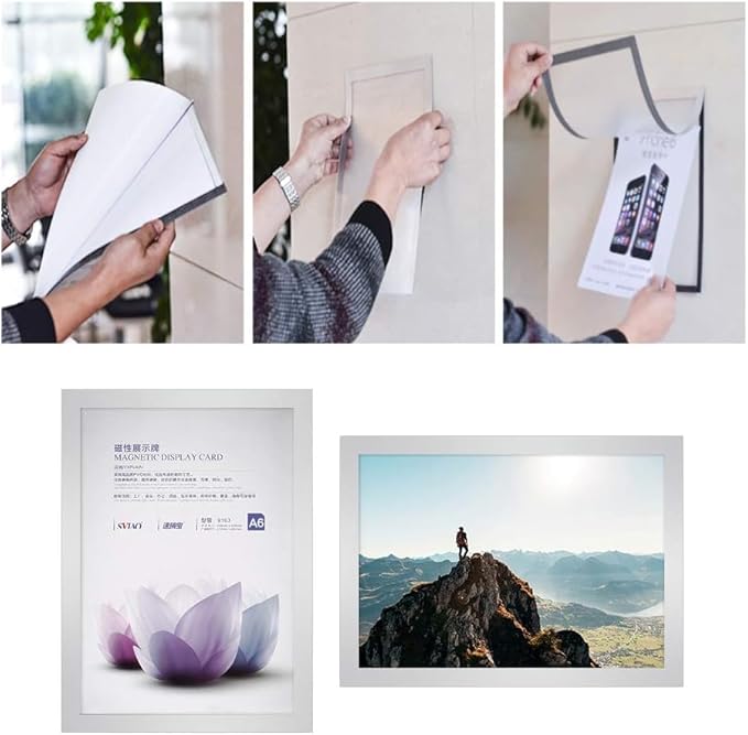 Wall Mount Sign Holder Self Adhesive Magnetic Display Frame Clear Document Frame for Office, Store, School, Home, Wall Picture Frame 2Pack (Gold A5 148×210mm/5.83×8.27inches)