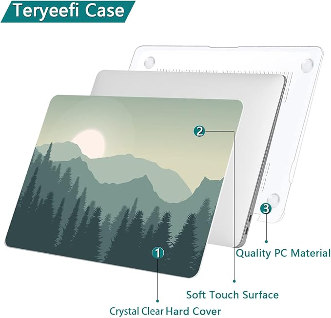 Teryeefi Compatible with MacBook Pro 13 inch Case 2022 2020-2016 Release Model: A2338 M2/M1 A2251 A2289, Plastic Hard Shell Case & Keyboard Cover for MacBook Pro 13 with Touch Bar, Forest