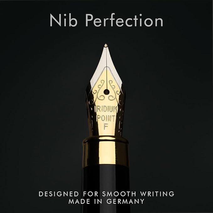 Wordsworth & Black Fountain Pen Set, Luxury Bamboo Wood - Fine Nib, Gift Case; Includes 6 Ink Cartridges, Ink Refill Converter -Journaling, Calligraphy; Drawing, Smooth Writing [Black Wood]