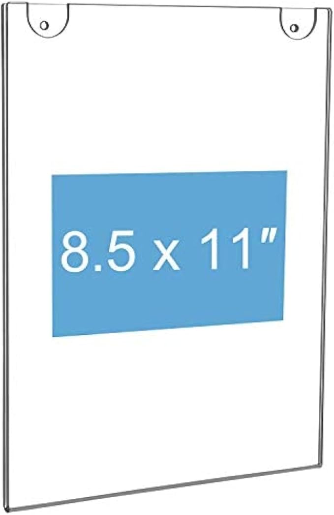 NIUBEE 10 Pack Acrylic Sign Holder 8.5 x 11 inches Clear Wall Mount Frame Bonus , Wall Mount Plastic Sign Holder Perfect for Home, Office, Store, Restaurant- Vertical