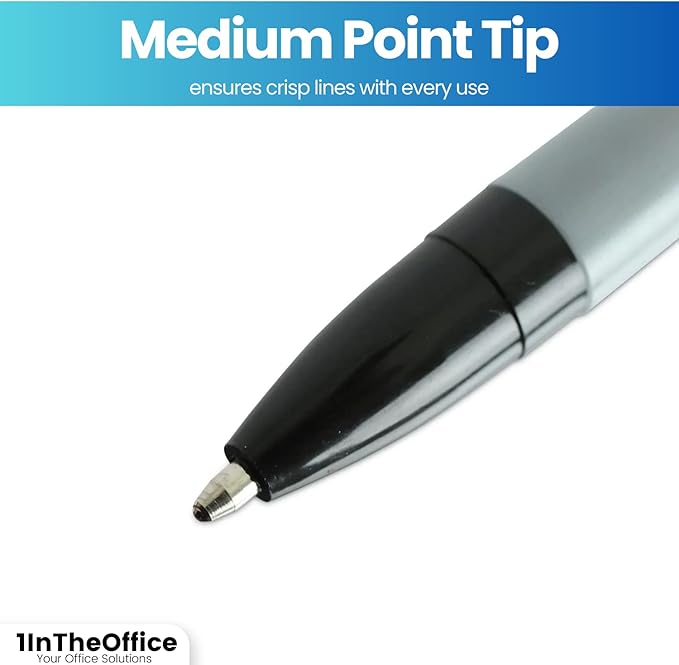 1InTheOffice Ballpoint Pens, Medium Point, Black Ink, 1.0mm, 12 Pens/Box, 10 Boxes