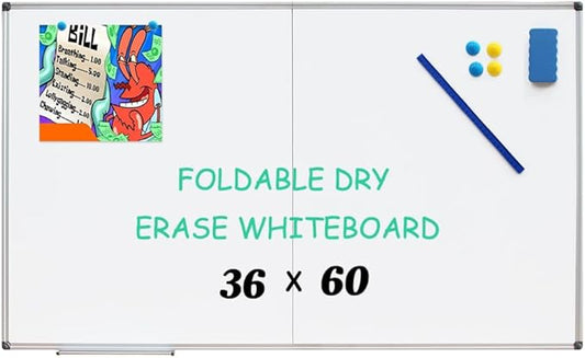 XIWODE Large Dry Erase White Board/Magnetic Foldable Whiteboard, 60 X 36 Inches, Silver Aluminium Frame