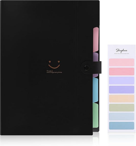 SKYDUE Expanding File Folder with 5 Pockets, Cute Accordion File Organizer, Letter Size Filing Folder, Portable Paper Organizer, School Office Supplies Black