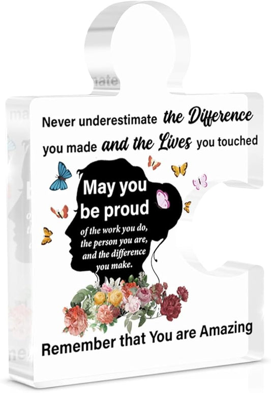 Thank You Gifts for Women - Appreciation Gifts for Nurse Teacher Mom Boss Lady - Never Underestimate the Difference You Made Acrylic Puzzle Piece Plaque Home Office Desk Decor