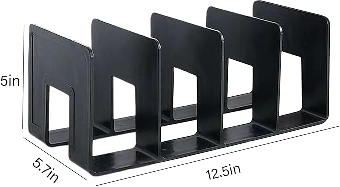 2PCS Acrylic File Organizer for Desk, Desktop Document/Mail Organizer, 4 Compartments Plastics Invisible Bookshelf Floating (12.5" x 5.7" x 5", Black)