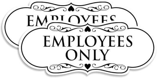 Designer EMPLOYEES ONLY Sign | Easy Installation | Office or Business Signs | Workplace Safety - White - Small (2 Pack)