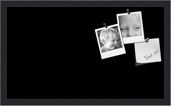 PinPix 24x14 Inch Cork Bulletin Board. This Decorative Framed Pin Board Comes with Solid Black Design and a Satin Black Frame. Ideal for Home Office Decor or Message Board (PinPix-622)