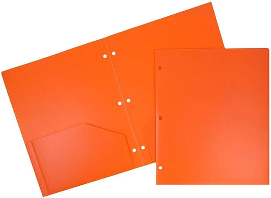 JAM PAPER Heavy Duty Plastic 3 Hole Punch Pocket Folders - Extra Tough School Folders - Orange - 6/Pack