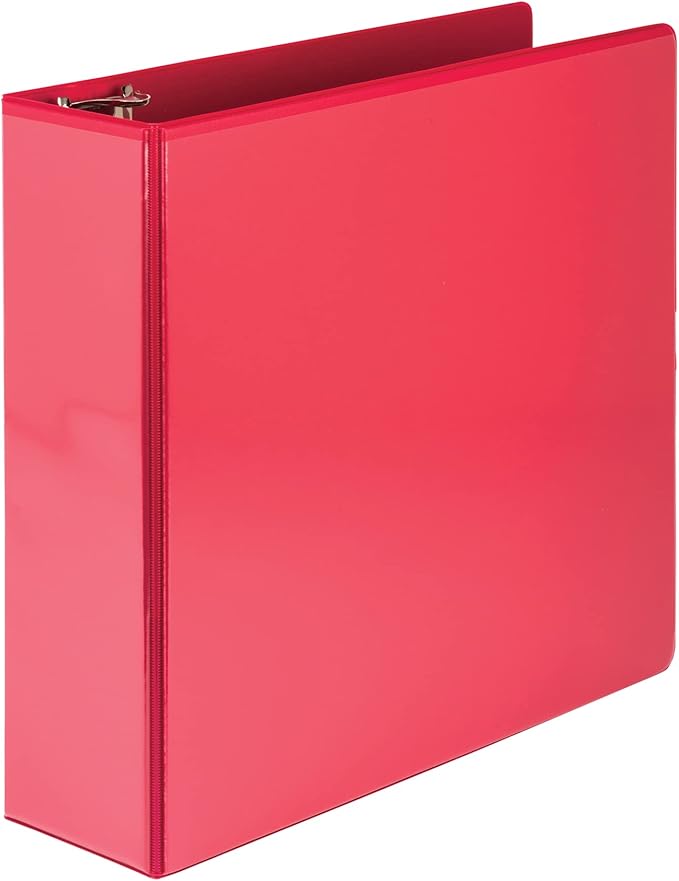 Samsill 4 Inch 3 Ring Binder, Made in USA, Economy Round Ring, Clear View Cover, 675 Sheet Capacity - for Schooo, Home, Office - Ruby Red