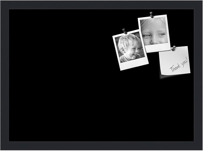 PinPix 21x15 Inch Cork Bulletin Board. This Decorative Framed Pin Board Comes with Solid Black Design and a Satin Black Frame. Ideal for Home Office Decor or Message Board (PinPix-622)