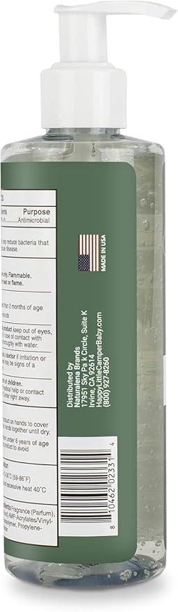 Happy Little Camper Hand Sanitizer with Lemon Zest Scent - Moisturizing Clear Gel with Vitamin E & Antimicrobial Formula- Contains 70% Ethyl Alcohol - Travel Size, Made in USA - 8 Fl Oz, 236ml