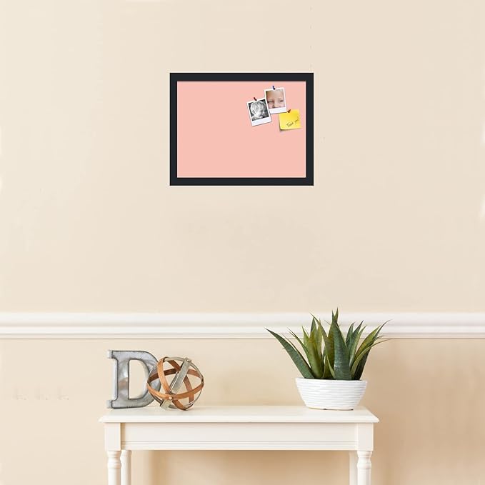 PinPix 16x12 Inch Cork Bulletin Board. This Decorative Framed Pin Board Comes with Pink Pastel Design and a Satin Black Frame. Ideal for Home Office Decor or Message Board (PinPix-1813)