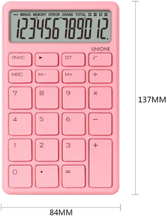 UNIONE Pocket & Desktop Pink Calculator with a Bright LCD, Dual Power Handheld Desktop. Color. Business, Office, High School