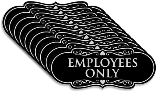 Designer EMPLOYEES ONLY Sign | Easy Installation | Office or Business Signs | Workplace Safety - Black/Silver - Large (10 Pack)