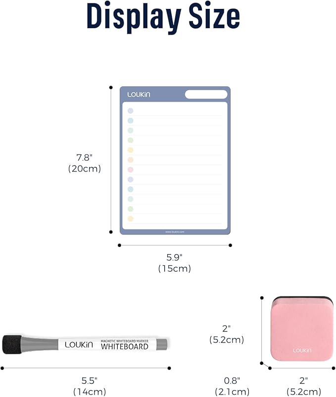 Loukin Dry Erase Checklists 4 Pack, Electrostatic Clings to Any Shiny Surface, Whiteboard Shopping List, Reusable to do List for Office, Classroom, Refrigerator, 6 Markers&1 Eraser Included
