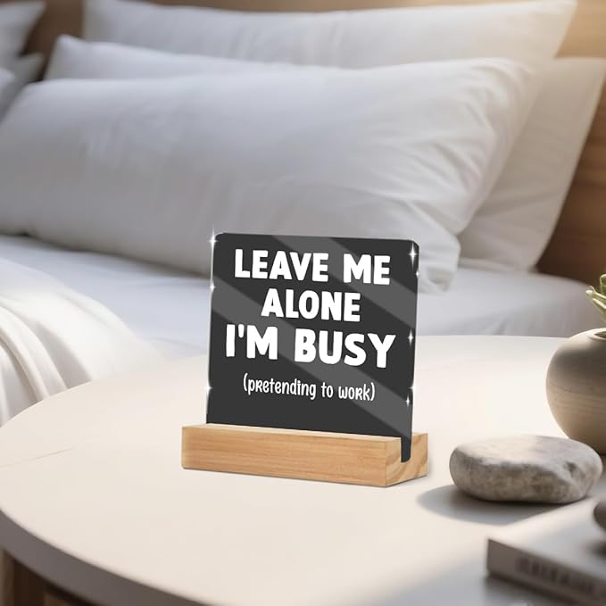 Funny Office Decor Coworker Gifts, Tabletop Caution Acrylic Sign With Wooden Stand, Humorous Gag Gifts for Home Office Desk Decorative Signs for Tabletop Cubicle Shelf Desk Accessories Decor