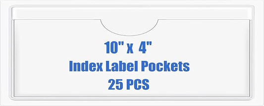 Origin-Joy 25 PCS Self-Adhesive Index Label Pockets, Clear Plastic Peel & Stick Card Holders with Top Open for Loading (10 x 4 inch)