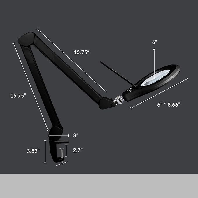 Neatfi Elite XL HD Bifocals Super LED Magnifying Lamp with Clamp, Glass Lens, 6500K, Glare-Free, Nonpolar Dimming (6 Inch Lens, Black)