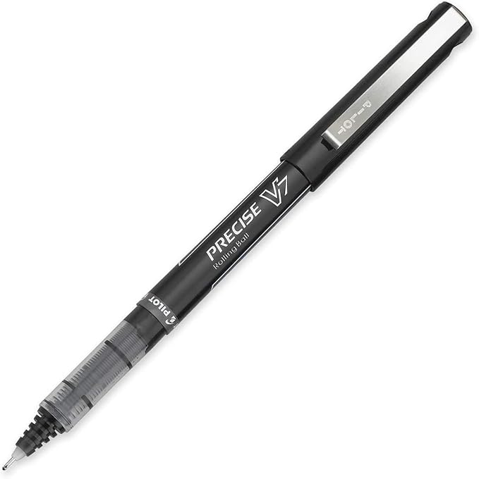 Precise V7 Stick Rolling Ball Pens, Fine Point (.7mm), Black Ink, 6-pk; Bundle with Plastic Reusable Pouch