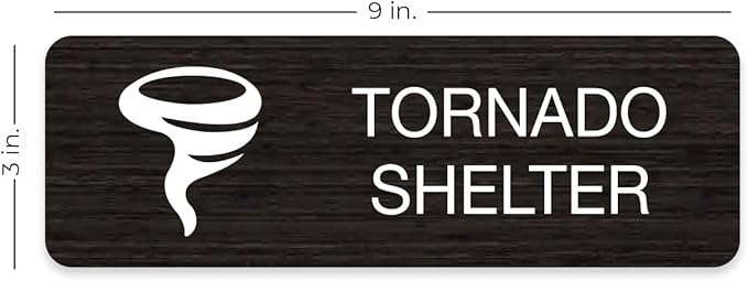 Dark Wood Design Tornado Shelter Sign / 9" x 3" Easy Adhesive Door Wall Mount/Restaurant Small Business Faux Wood Safety Room Sign/Made In The USA
