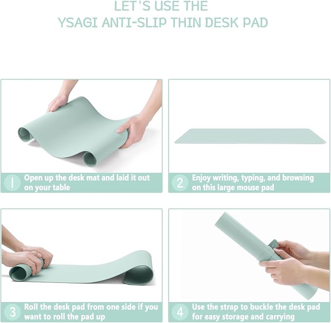 YSAGi Non-Slip Leather Desk Pad, Waterproof Laptop Computer Desk Keyboard Mat, Table Protector Blotter Mat, Large Mouse Pad for Office/Work/Home/Decor(Mint Green, 31.5" x 15.7")