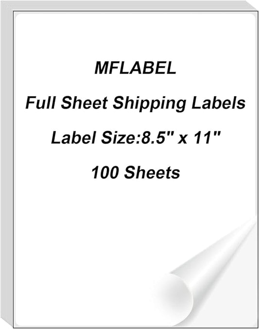 MFLABEL Full Sheet Sticker Label, Address Sticker, White Matte Label Paper, 8-1/2" x 11" Shipping Labels for Laser & Inkjet Printer (900 Labels, 900 Sheets)