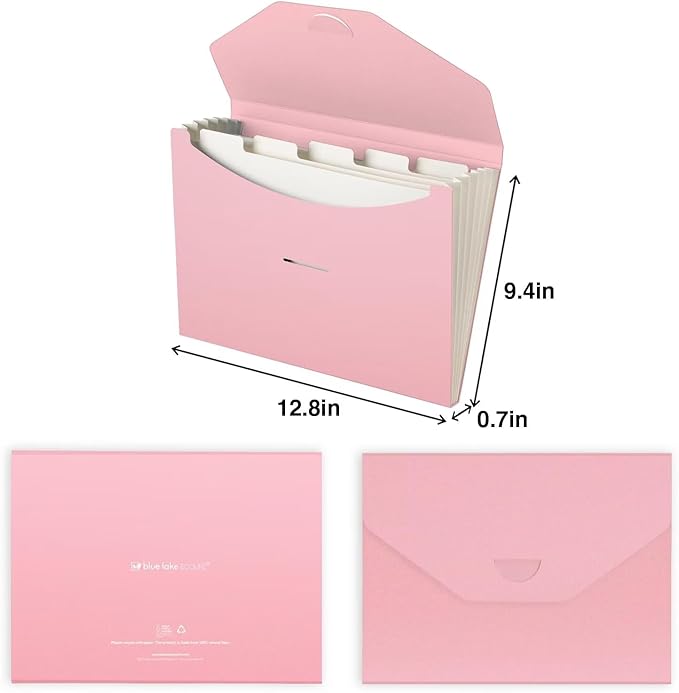 Blue Lake ECOLIFE Expanding File Folder Accordion Folders ECO Friendly 6 Pocket Organizer Pink