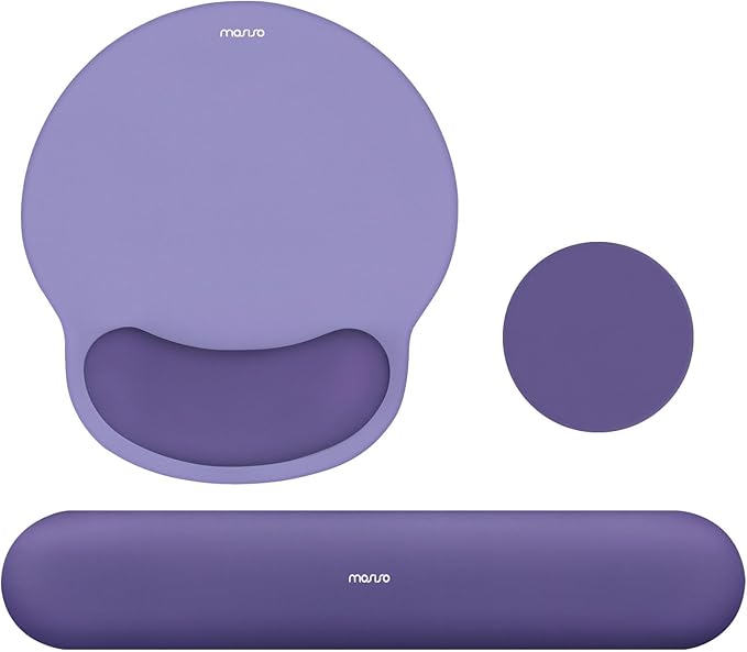 MOSISO Wrist Rest Support for Mouse Pad&Keyboard Set, Circle Curved Ergonomic Mousepad&Coaster Non-Slip Base Home/Office Pain Relief&Easy Typing Pad with Soft Cloth&Silicone Lining, Imperial Purple