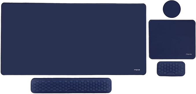 MOSISO Large Gaming Mouse Pad&Massage Keyboard Wrist Rest&Mousepad&Wrist Rest&Coaster,Ergonomic Non-Slip Base Pad Set&Pain Relief Easy Typing Cushion with Memory Foam for Home Office, Navy Blue