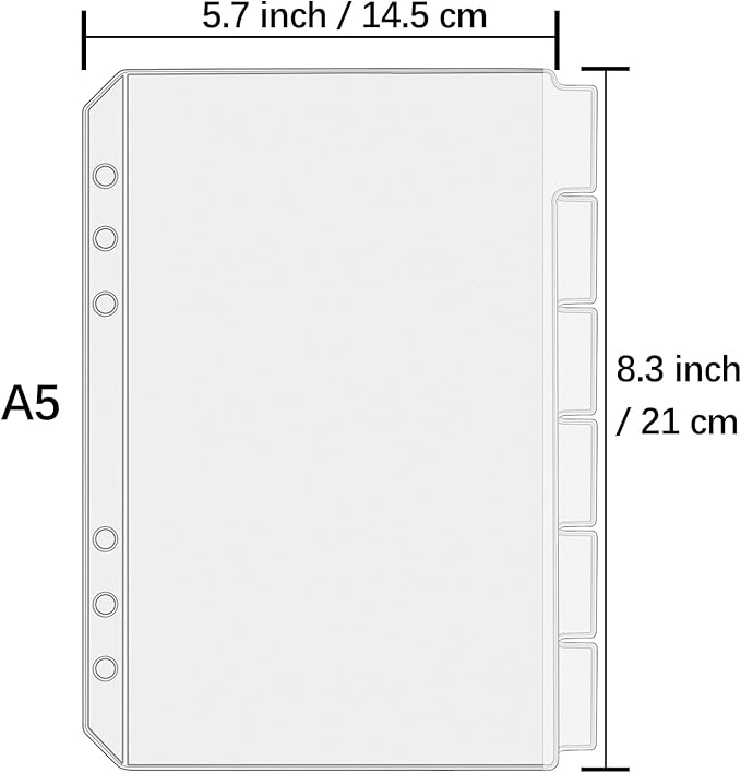 12PCS A5 Binder Pockets with No Zippers, Zipless Budget Envelopes with Index Bits Design, A5 Binder Pouch for 6 Ring Binder, Money Folder Organizer,Clear PVC Savings Challenges Envelopes,12PCS