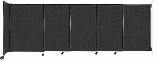 Wall-Mounted Sliding StraightWall Room Divider | Adjustable Widths | Locking Wheels | Room Separator | Up to 11'3" Wide x 4' Tall Black Fabric Panels