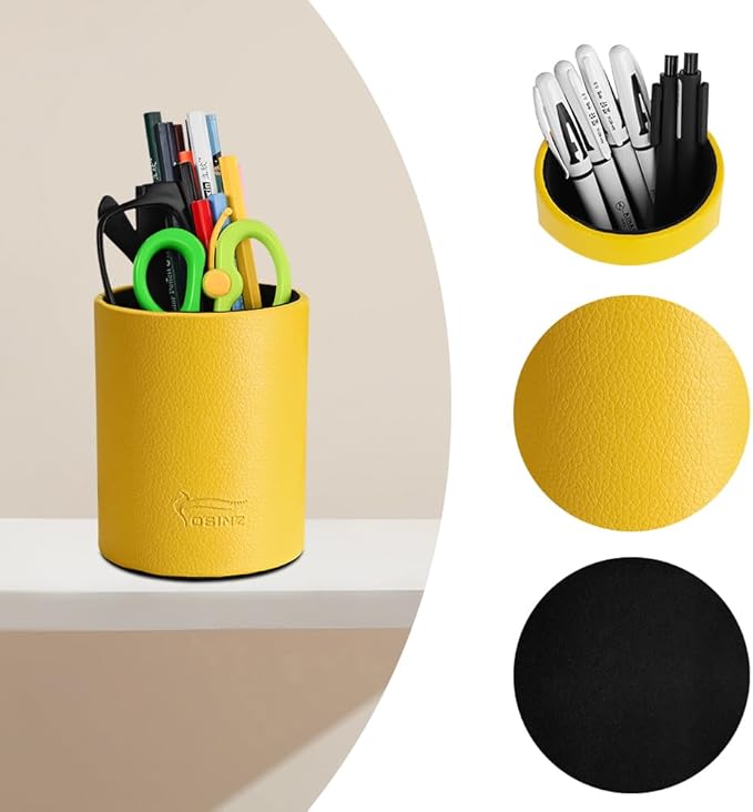 Pen Pencil Holder Cup Container PU Leather Desk Organizer Stand Decor Brush Scissor Holder Decoration Office Desk Home School