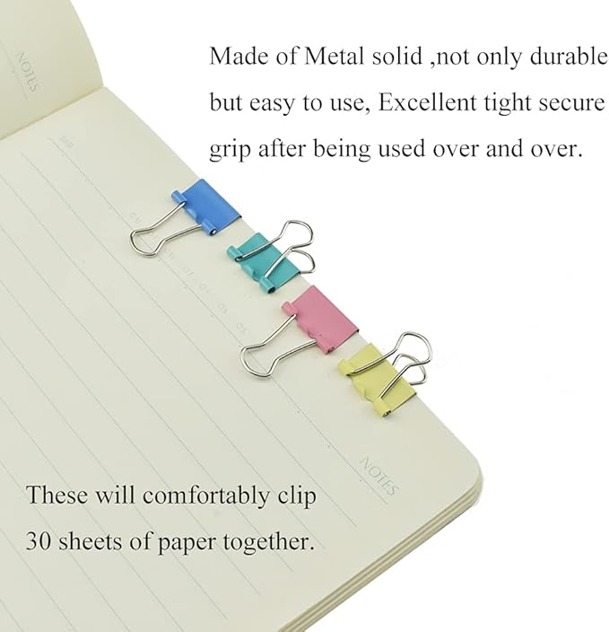 HAHIYO Binder Clips Paper Clamps Spring Steel Sturdy Mini 0.59 inches Width 0.18 Inch Capacity No Sharp Edges Heavy Duty Tight Grip Reusable Color Metal Bright Finish for Home Office School 100 Pack