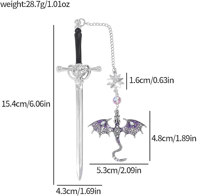 Fantasy Dragon Leather Corner Bookmark, Elegant Metal Dragon Charms Leather Page Saver, Chic Book Accessory for Bookworms, Great Gift for Dragon & Book Lovers (Dragon Sword B)