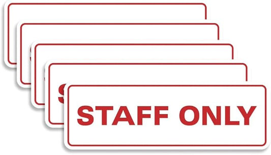 All Quality Standard Staff Only Wall or Door Sign | Easy Installation | Office Workplace Signs | Enhanced Security ‌ - White/Red - Medium (5 Pack)