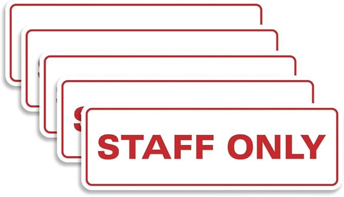 All Quality Standard Staff Only Wall or Door Sign | Easy Installation | Office Workplace Signs | Enhanced Security ‌ - White/Red - Large (5 Pack)