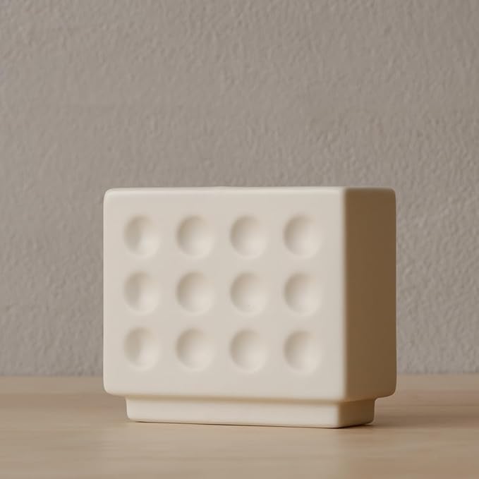 WENSHUO Abstract Square Face Pen Holder, Modern and Minimalistic Desk Accessories (Matte Crème)