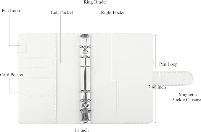 Antner A6 Budget Binder with Zipper Cash Envelopes for Money Organizer & Budgeting, PU Leather Budget Planner Money Saving Binder with Cash Stuffing Envelopes & Labels for Home Office Travel, White
