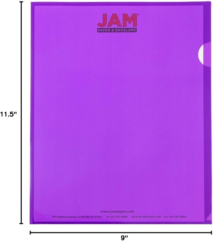 JAM PAPER Plastic Sleeves - Letter Size - 9 x 11 1/2 - Purple Project Pockets - 12 Page Protectors/Pack