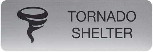 Tornado Shelter Indoor Easy Adhesive Mount Door and Wall Sign for Restaraunts and Small Businesses 3" x 9" - Silver