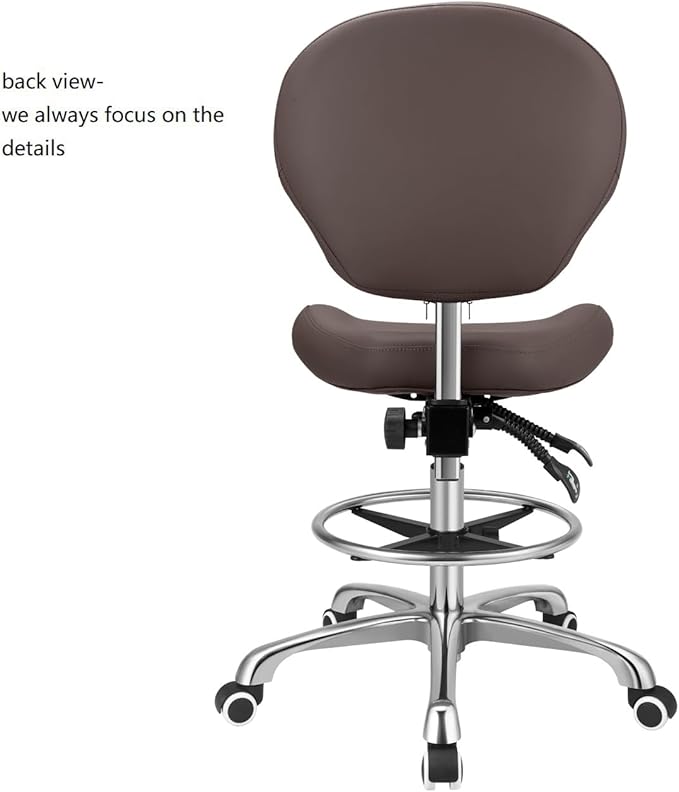 Kaleurrier Adjustable Stools Drafting Chair with Backrest & Foot Rest,Tilt Back,Swivel Seat,Rolling Wheels,for Studio,Dental,Office,Salon and Counter,Armless Tall Home Desk Chairs (Brown)