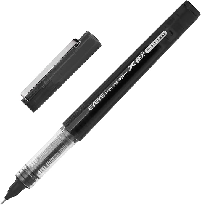 EYEYE 16 Packs Black Rollerball Pens, Liquid Ink Quick Dry Gel Pen, 0.5mm Fine Needle Nib for Taking Notes Doodling, School Office Home Supplies