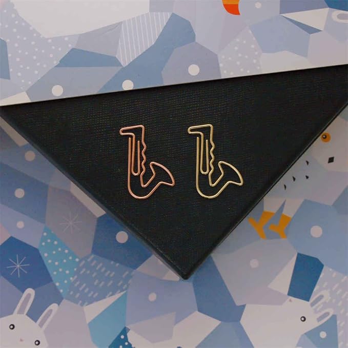 OWLFAVO 30pcs Saxophone Shape Paper Clips with Clear Box, Rose Gold and Yellow Gold, Funny Cute Paperclips Bookmarks Planner Clips for Fun Office Supplies School Gifts Wedding Decoration